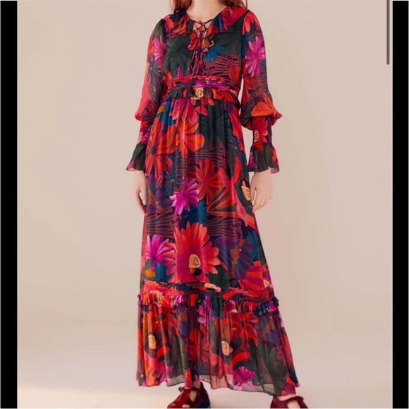 👗💕 Farm Rio Floral Maxi Dress  Size Small - Picture 2 of 11